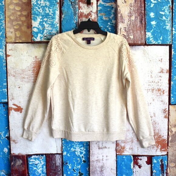 Women's Gloria Vanderbilt Ladies' Pullover Lace Pull On Sweatshirt SMALL Cream - Picture 1 of 12